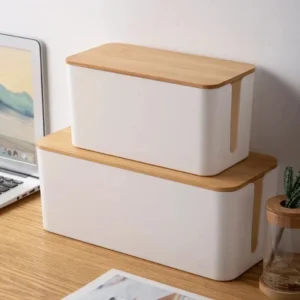 Boîte cache-multiprise avec couvercle en bambou – vue 3 Boîte cache-multiprise avec couvercle en bambou – vue 3