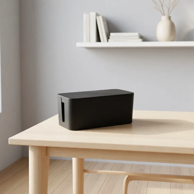 Boîte range-câbles et multiprise, design épuré