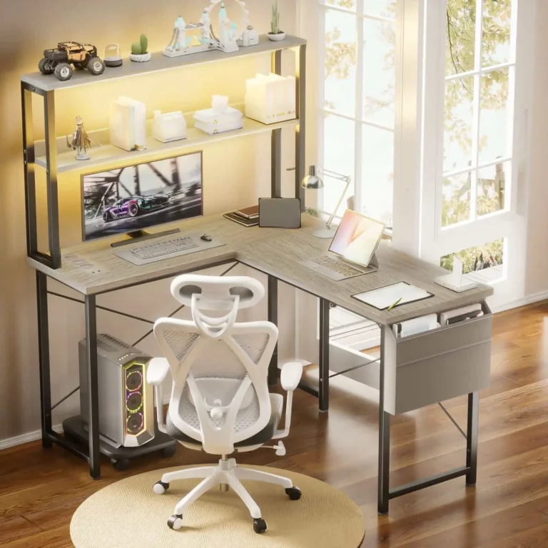 Bureau d’angle en L avec éclairage LED et prises USB – vue 3