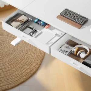 Bureau assis-debout électrique avec prises, USB et tiroirs – vue 4 Bureau assis-debout électrique avec prises, USB et tiroirs – vue 4
