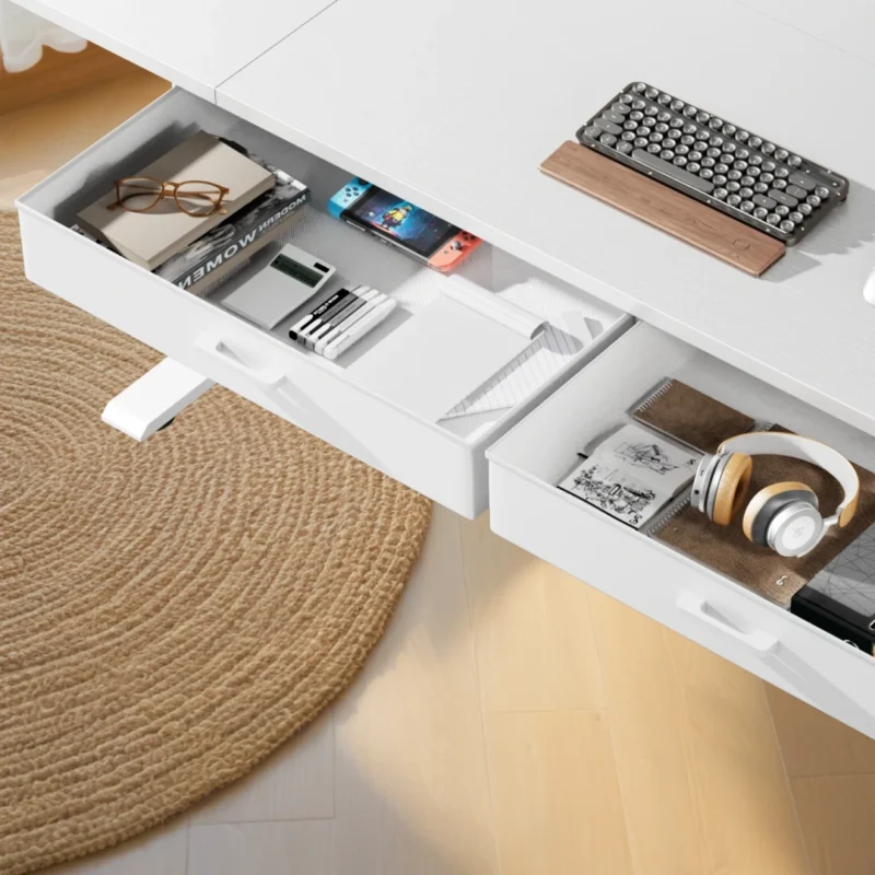 Bureau assis-debout électrique avec prises, USB et tiroirs – vue 4 Bureau assis-debout électrique avec prises, USB et tiroirs – vue 4