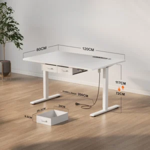 Bureau assis-debout électrique avec prises, USB et tiroirs Bureau assis-debout électrique avec prises, USB et tiroirs