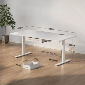 Bureau assis-debout électrique avec prises, USB et tiroirs Bureau assis-debout électrique avec prises, USB et tiroirs