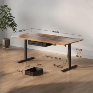 Bureau assis-debout électrique avec prises, USB et tiroirs Bureau assis-debout électrique avec prises, USB et tiroirs