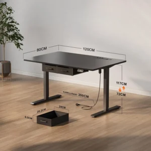Bureau assis-debout électrique avec prises, USB et tiroirs Bureau assis-debout électrique avec prises, USB et tiroirs