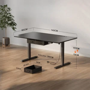 Bureau assis-debout électrique avec prises, USB et tiroirs Bureau assis-debout électrique avec prises, USB et tiroirs