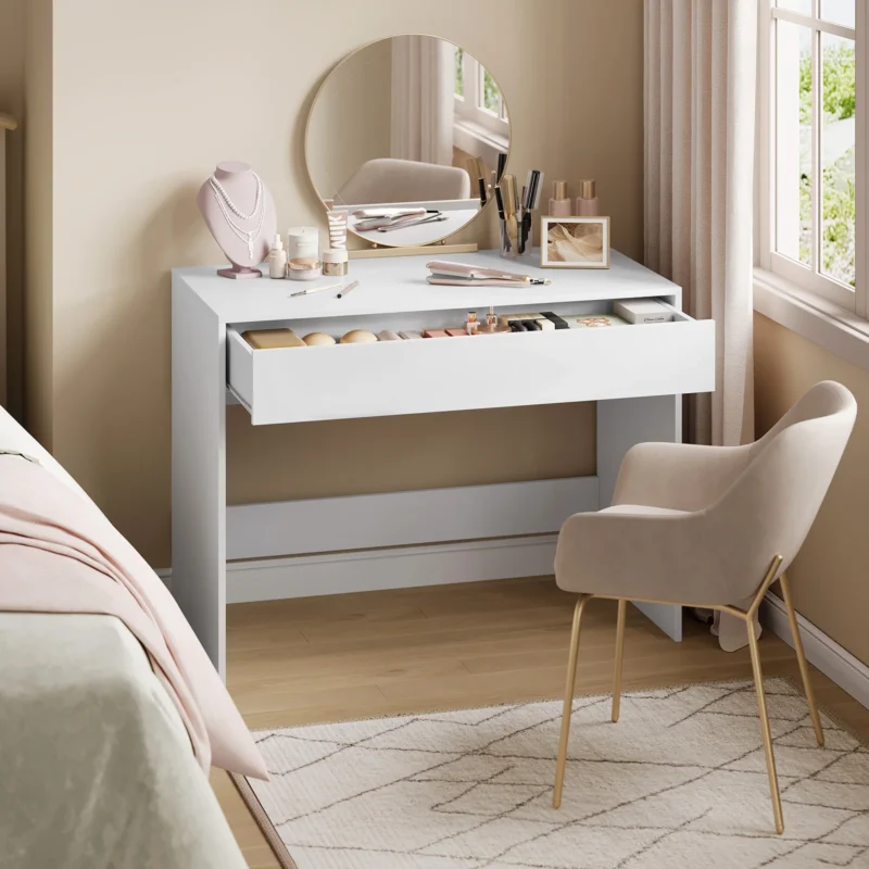 Bureau blanc 100 × 50 cm avec grand tiroir – vue 3 Bureau blanc 100 × 50 cm avec grand tiroir – vue 3