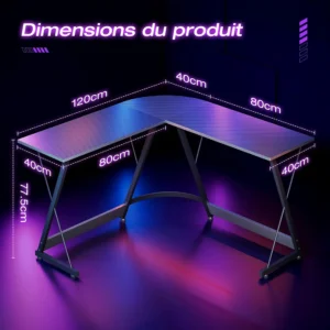 Bureau gaming d’angle en L 120 × 120 cm, aspect carbone – vue 4 Bureau gaming d’angle en L 120 × 120 cm, aspect carbone – vue 4