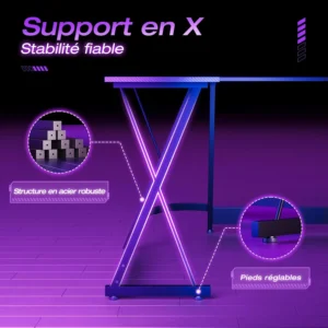 Bureau gaming d’angle en L 120 × 120 cm, aspect carbone – vue 5 Bureau gaming d’angle en L 120 × 120 cm, aspect carbone – vue 5