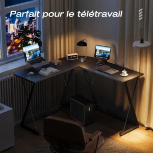 Bureau gaming d’angle en L 120 × 120 cm, aspect carbone – vue 6 Bureau gaming d’angle en L 120 × 120 cm, aspect carbone – vue 6