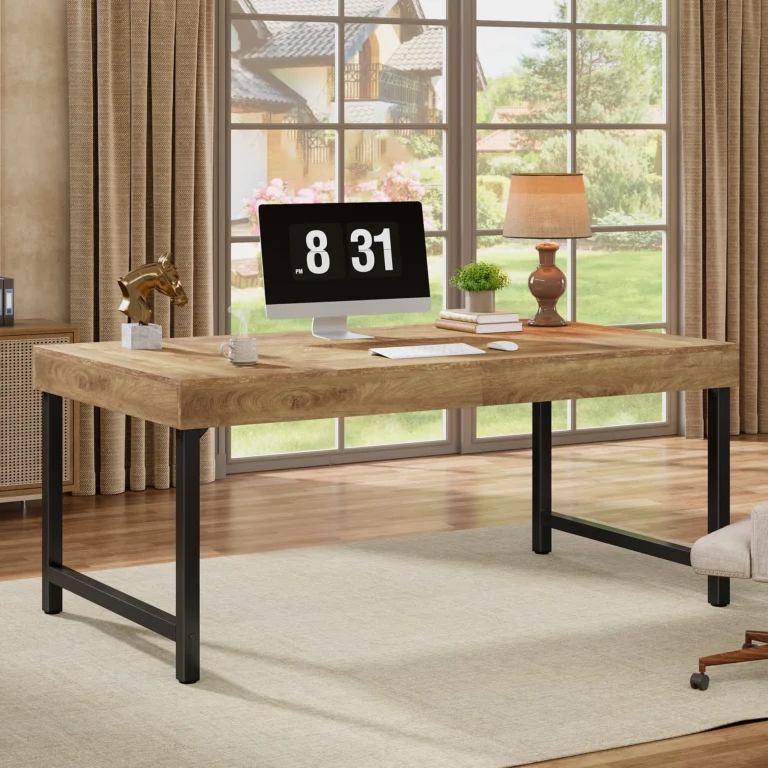 Bureau industriel 140 cm, plateau effet bois et pieds métal