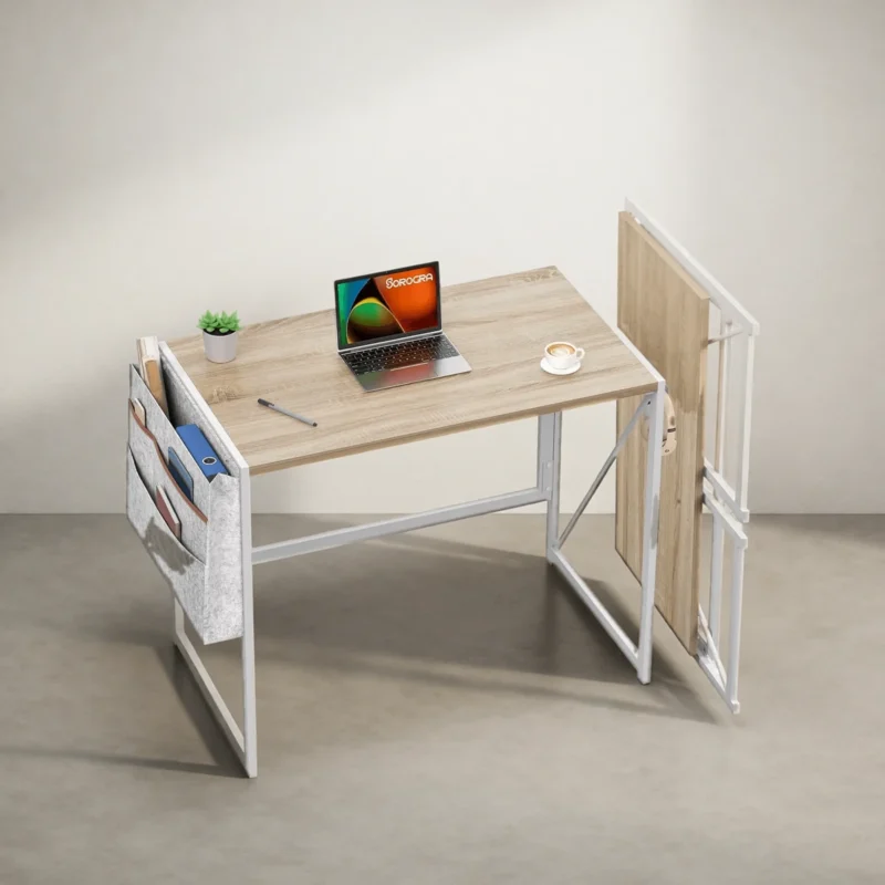 Bureau pliable 80 cm avec crochet et poche de rangement Bureau pliable 80 cm avec crochet et poche de rangement