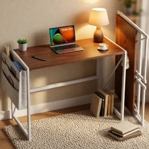 Bureau pliable 80 cm avec crochet et poche de rangement – Bois clair Bureau pliable 80 cm avec crochet et poche de rangement – Bois clair