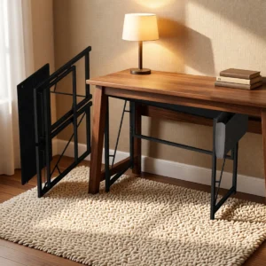 Bureau pliable 80 cm avec crochet et poche de rangement – Noir Bureau pliable 80 cm avec crochet et poche de rangement – Noir
