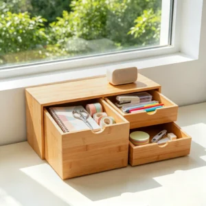 Caisson de bureau en bambou, 3 tiroirs Caisson de bureau en bambou, 3 tiroirs