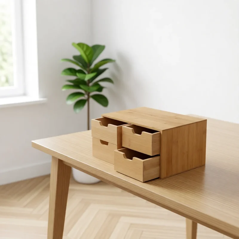 Caisson de bureau en bambou, 3 tiroirs – vue 4 Caisson de bureau en bambou, 3 tiroirs – vue 4