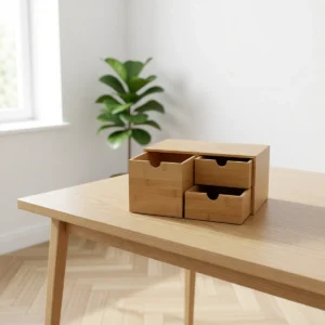 Caisson de bureau en bambou, 3 tiroirs – vue 6 Caisson de bureau en bambou, 3 tiroirs – vue 6