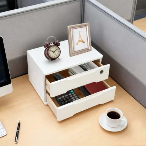 Caisson de bureau blanc, 2 tiroirs dont 1 à clé