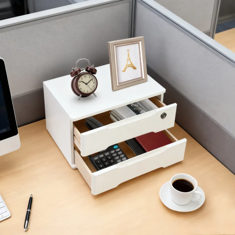 Caisson de bureau blanc, 2 tiroirs dont 1 à clé