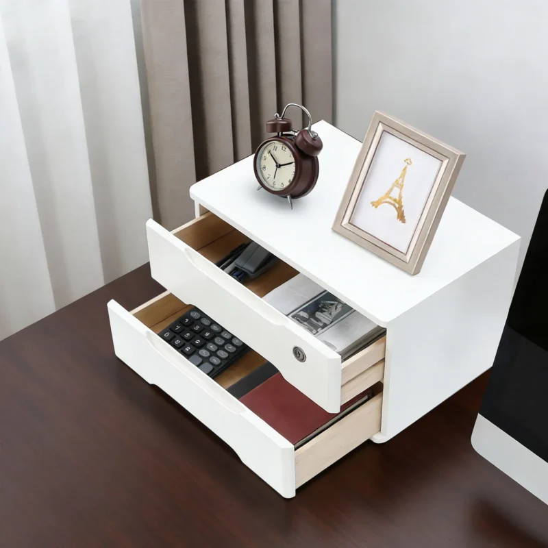 Caisson de bureau blanc, 2 tiroirs dont 1 à clé – vue 2