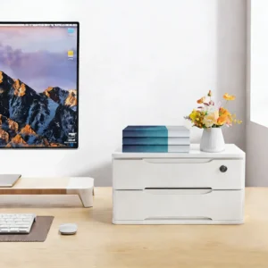 Caisson de bureau blanc, 2 tiroirs dont 1 à clé – vue 3