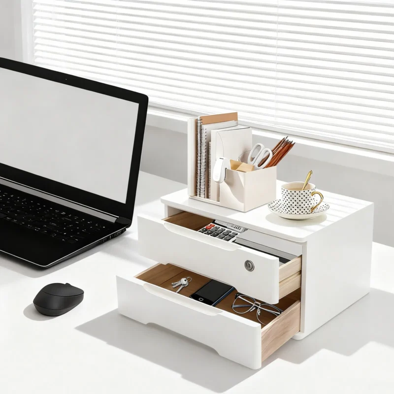 Caisson de bureau blanc, 2 tiroirs dont 1 à clé – vue 4