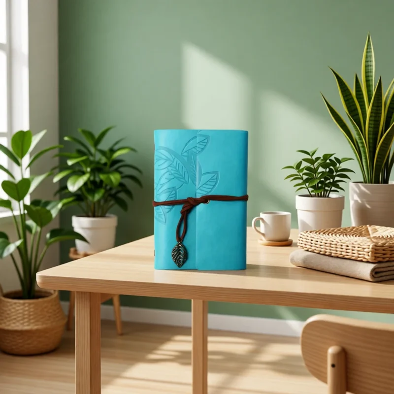 Carnet vintage en simili cuir avec breloque feuille – Turquoise Carnet vintage en simili cuir avec breloque feuille – Turquoise