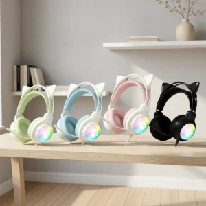 Casque gaming oreilles de chat, éclairage RGB – vue 3