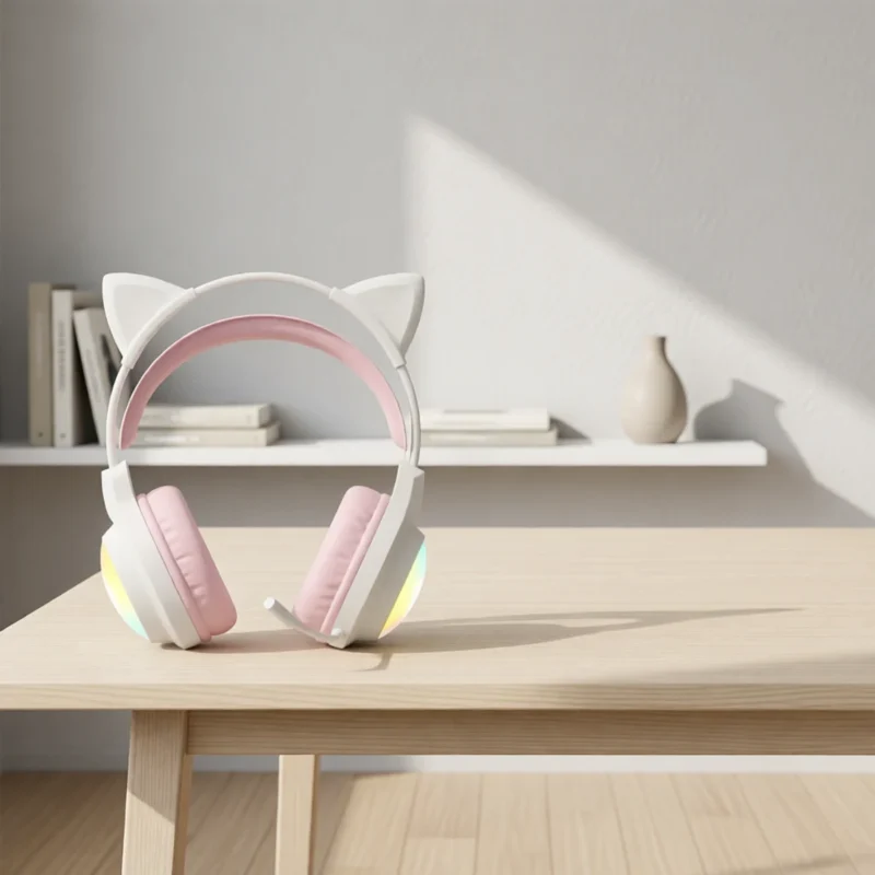Casque gaming oreilles de chat, éclairage RGB – vue 6