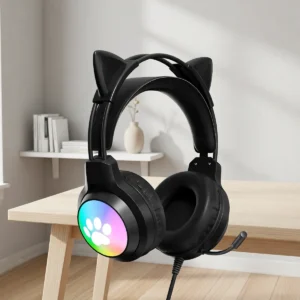 Casque gaming oreilles de chat, éclairage RGB – Noir