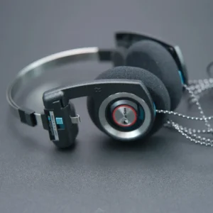 Casque rétro pliable avec micro – Noir et bleu Casque rétro pliable avec micro – Noir et bleu