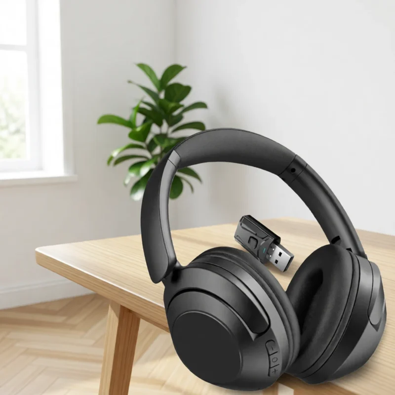 Casque sans fil Bluetooth 15 h, grands coussinets – Noir Casque sans fil Bluetooth 15 h, grands coussinets – Noir