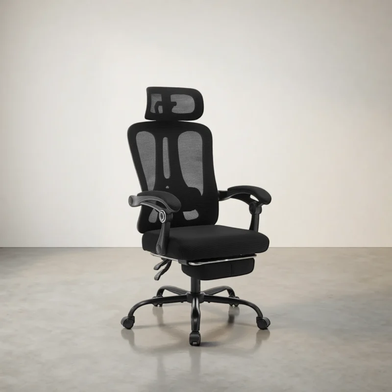 Chaise de bureau ergonomique en résille avec repose-pieds