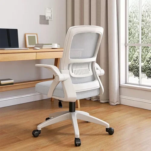 Chaise de bureau en résille à dossier mi-haut – Blanc