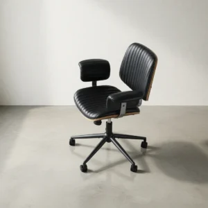 Chaise de bureau mid-century en simili cuir surpiqué