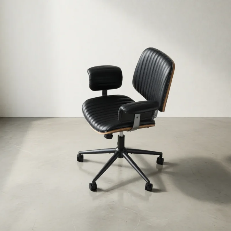 Chaise de bureau mid-century en simili cuir surpiqué