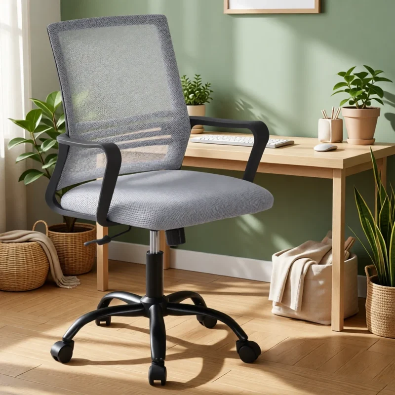 Chaise de bureau pivotante en résille – 5 coloris – Gris clair Chaise de bureau pivotante en résille – 5 coloris – Gris clair