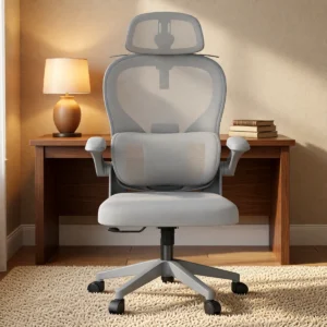 Chaise de bureau ergonomique en résille avec appui-tête – Gris Chaise de bureau ergonomique en résille avec appui-tête – Gris