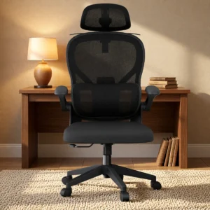 Chaise de bureau ergonomique en résille avec appui-tête – Noir Chaise de bureau ergonomique en résille avec appui-tête – Noir