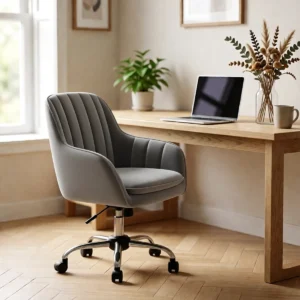Chaise de bureau en velours à accoudoirs, réglable en hauteur – Gris foncé Chaise de bureau en velours à accoudoirs, réglable en hauteur – Gris foncé