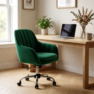 Chaise de bureau en velours à accoudoirs, réglable en hauteur – Vert Chaise de bureau en velours à accoudoirs, réglable en hauteur – Vert