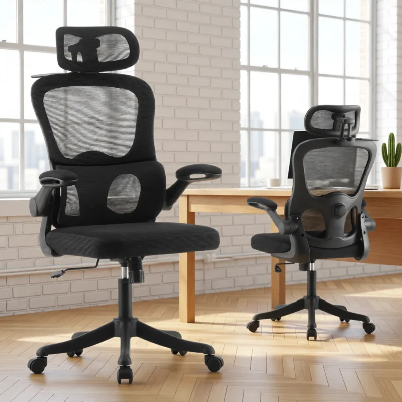 Chaise de direction ergonomique, appui-tête 3D et cintre – Noir Chaise de direction ergonomique, appui-tête 3D et cintre – Noir