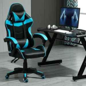 Chaise gaming à bascule en simili cuir – 4 coloris – Bleu Chaise gaming à bascule en simili cuir – 4 coloris – Bleu