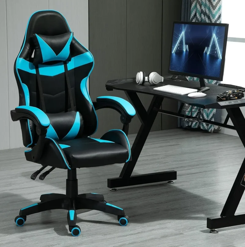 Chaise gaming à bascule en simili cuir – 4 coloris – Bleu Chaise gaming à bascule en simili cuir – 4 coloris – Bleu