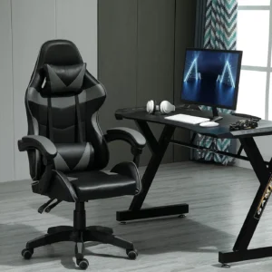 Chaise gaming à bascule en simili cuir – 4 coloris – Gris Chaise gaming à bascule en simili cuir – 4 coloris – Gris