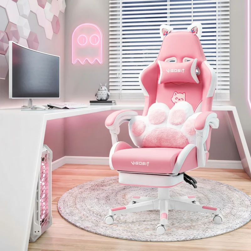 Chaise gaming kawaii oreilles de chat et coussin patte – vue 6 Chaise gaming kawaii oreilles de chat et coussin patte – vue 6