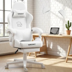 Chaise gaming kawaii oreilles de chat et coussin patte – Blanc Chaise gaming kawaii oreilles de chat et coussin patte – Blanc