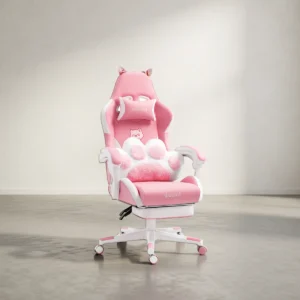Chaise gaming kawaii oreilles de chat et coussin patte Chaise gaming kawaii oreilles de chat et coussin patte