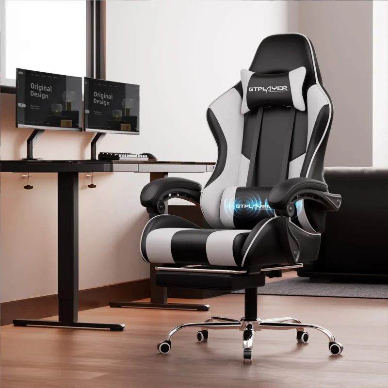 Chaise gaming massante avec repose-pieds – 8 coloris