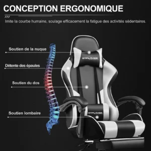 Chaise gaming massante avec repose-pieds – 8 coloris – vue 2